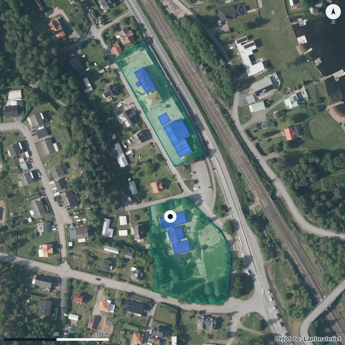 Flygbild över Skogsgläntans Förskola, ortofoto från Lantmäteriet