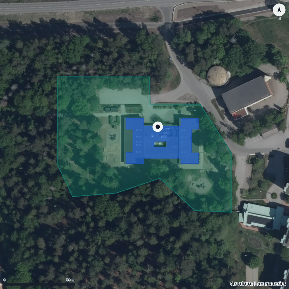 Flygbild över Ekorrens Förskola, ortofoto från Lantmäteriet