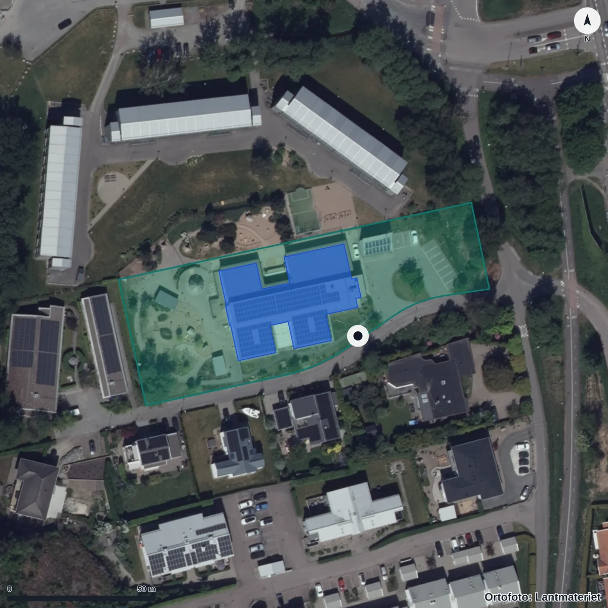 Flygbild över Förskolevägen 3 Förskola, ortofoto från Lantmäteriet