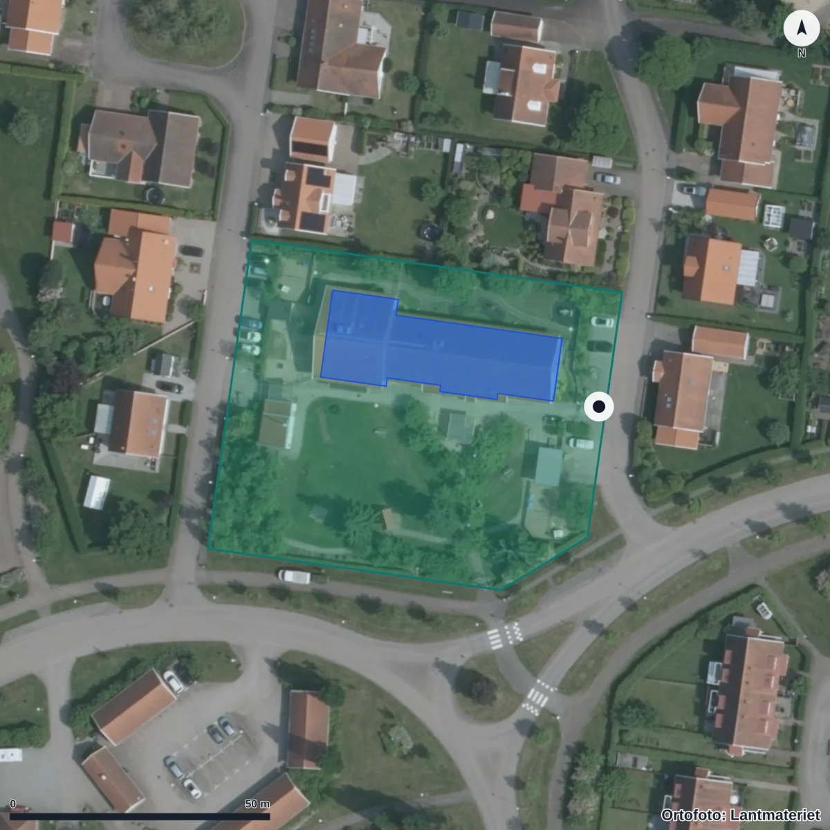 Flygbild över Brogårds Förskola, ortofoto från Lantmäteriet