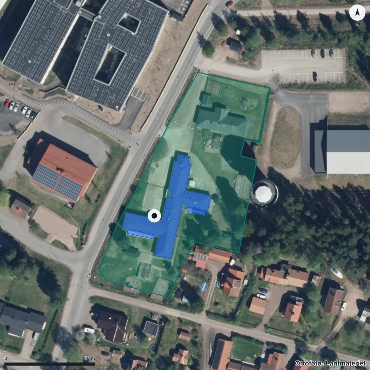 Flygbild över Norets Förskola, ortofoto från Lantmäteriet