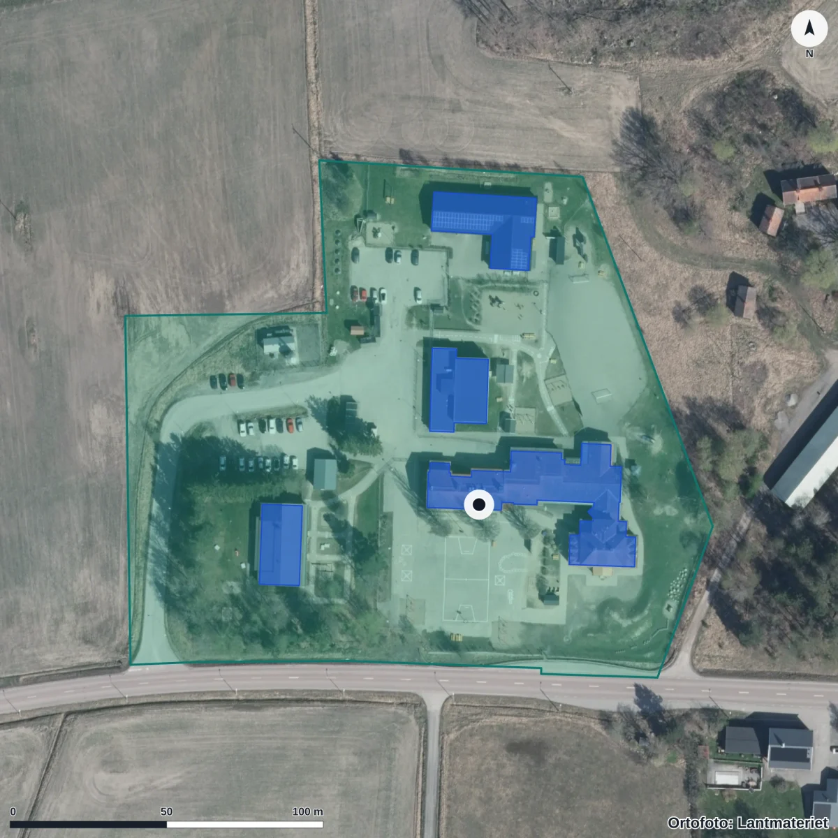 Flygbild över Gillberga Förskola, ortofoto från Lantmäteriet