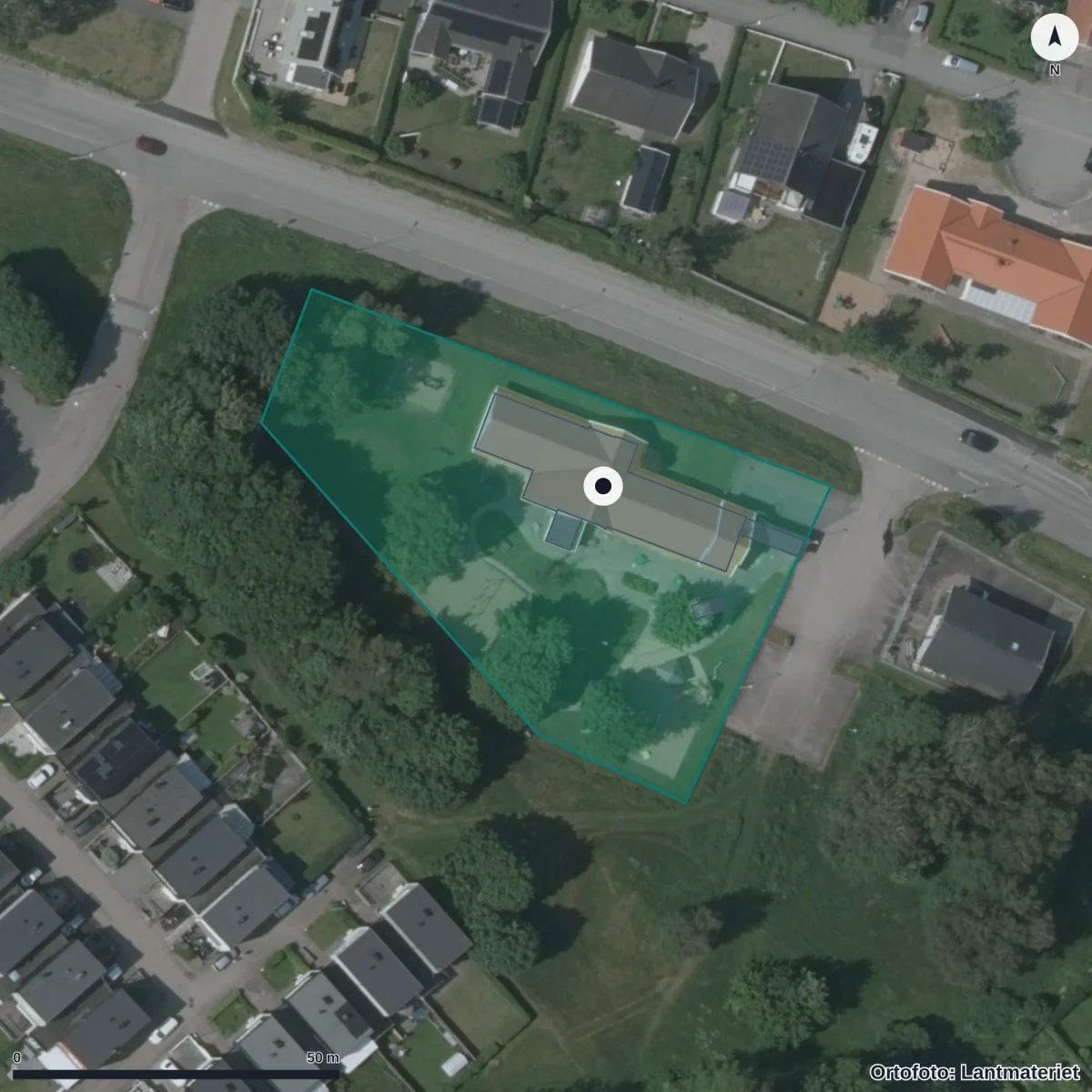Flygbild över Slättens Förskola, ortofoto från Lantmäteriet