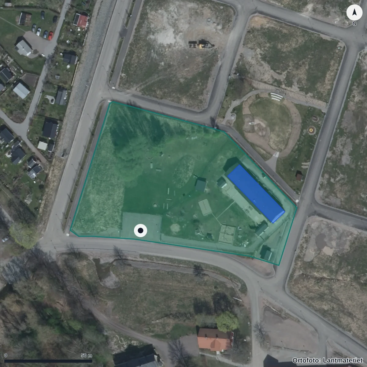 Flygbild över Kroppkärrs Förskola, ortofoto från Lantmäteriet