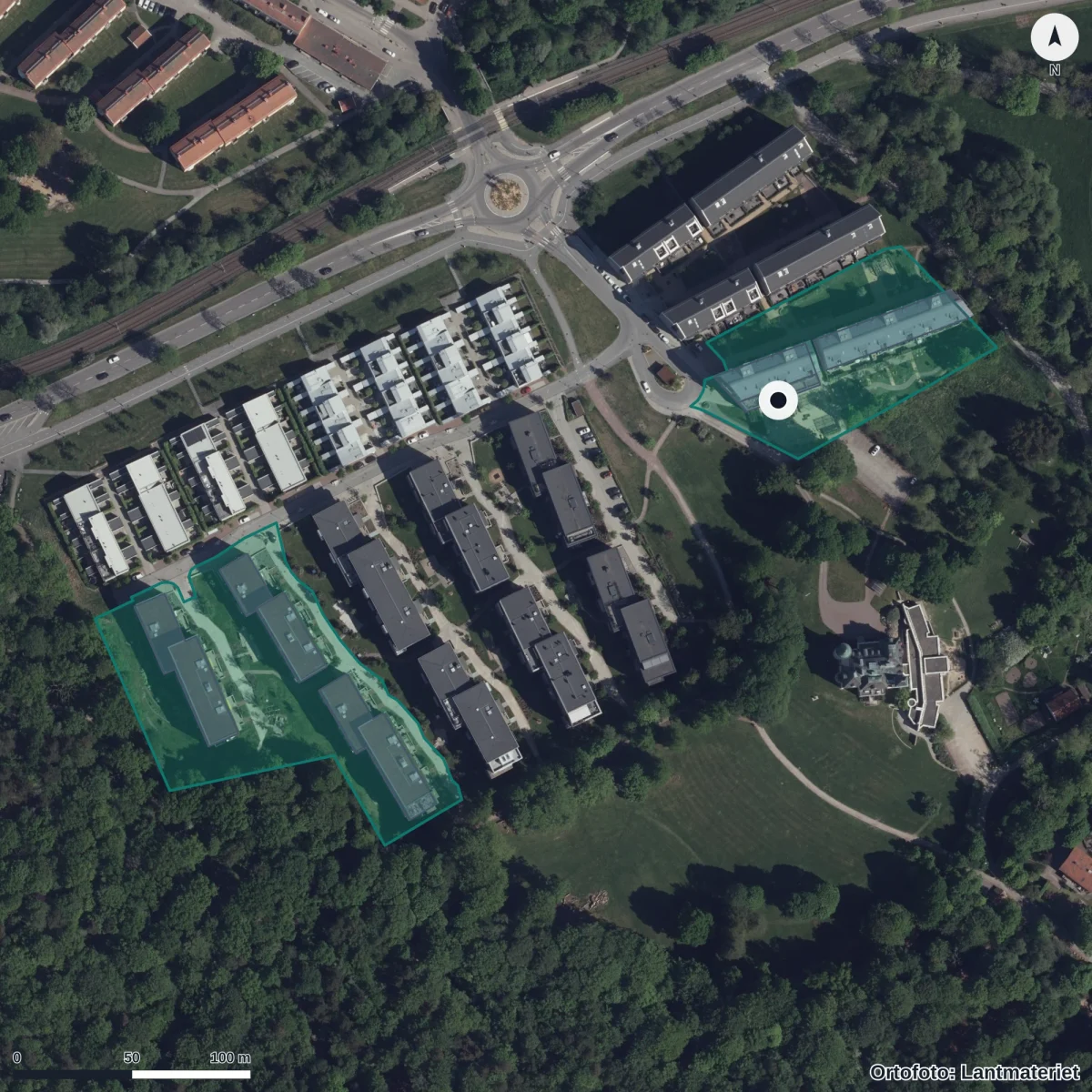 Flygbild över Gunn Wållgrensgata 3b Förskola, ortofoto från Lantmäteriet
