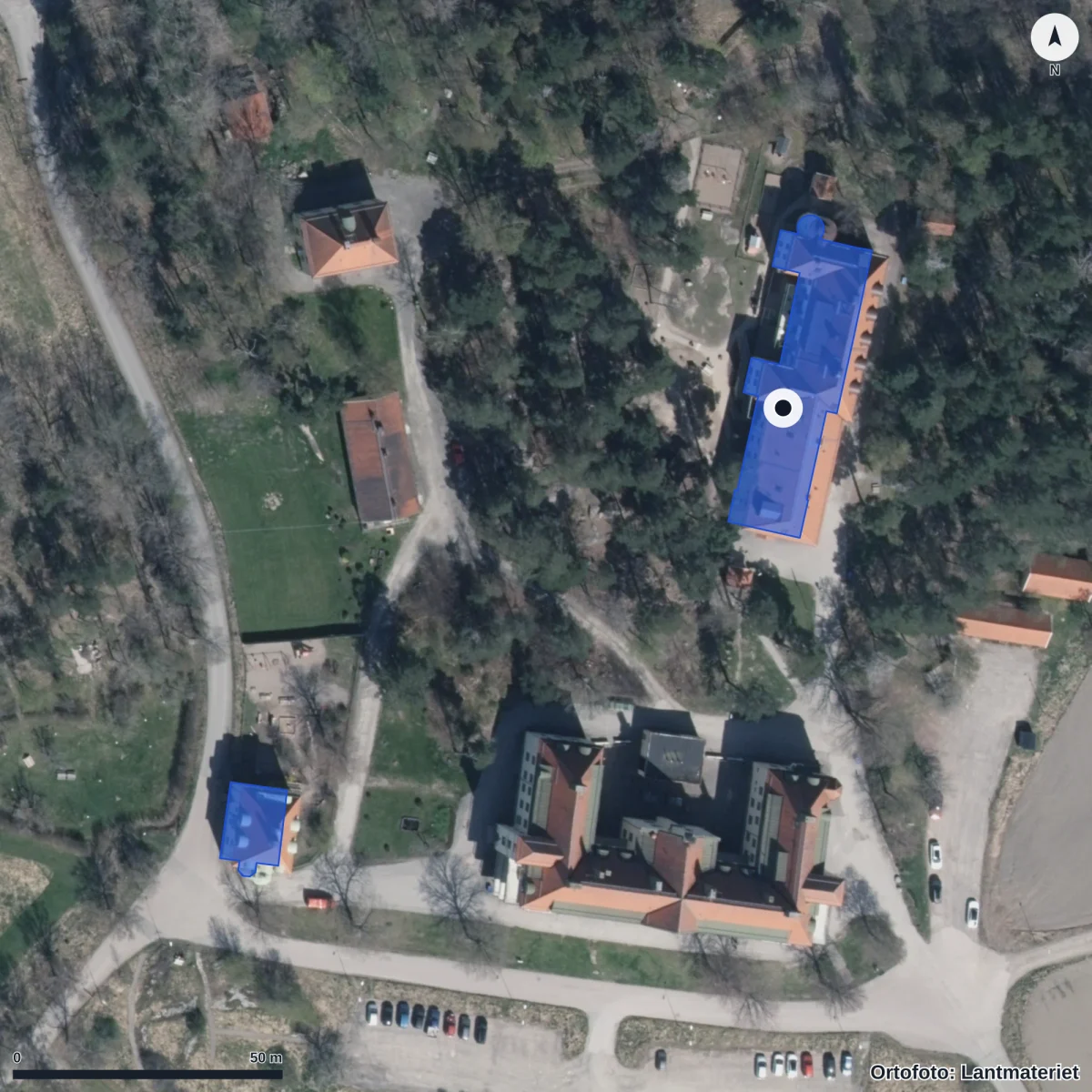 Flygbild över Balsta Förskola, ortofoto från Lantmäteriet
