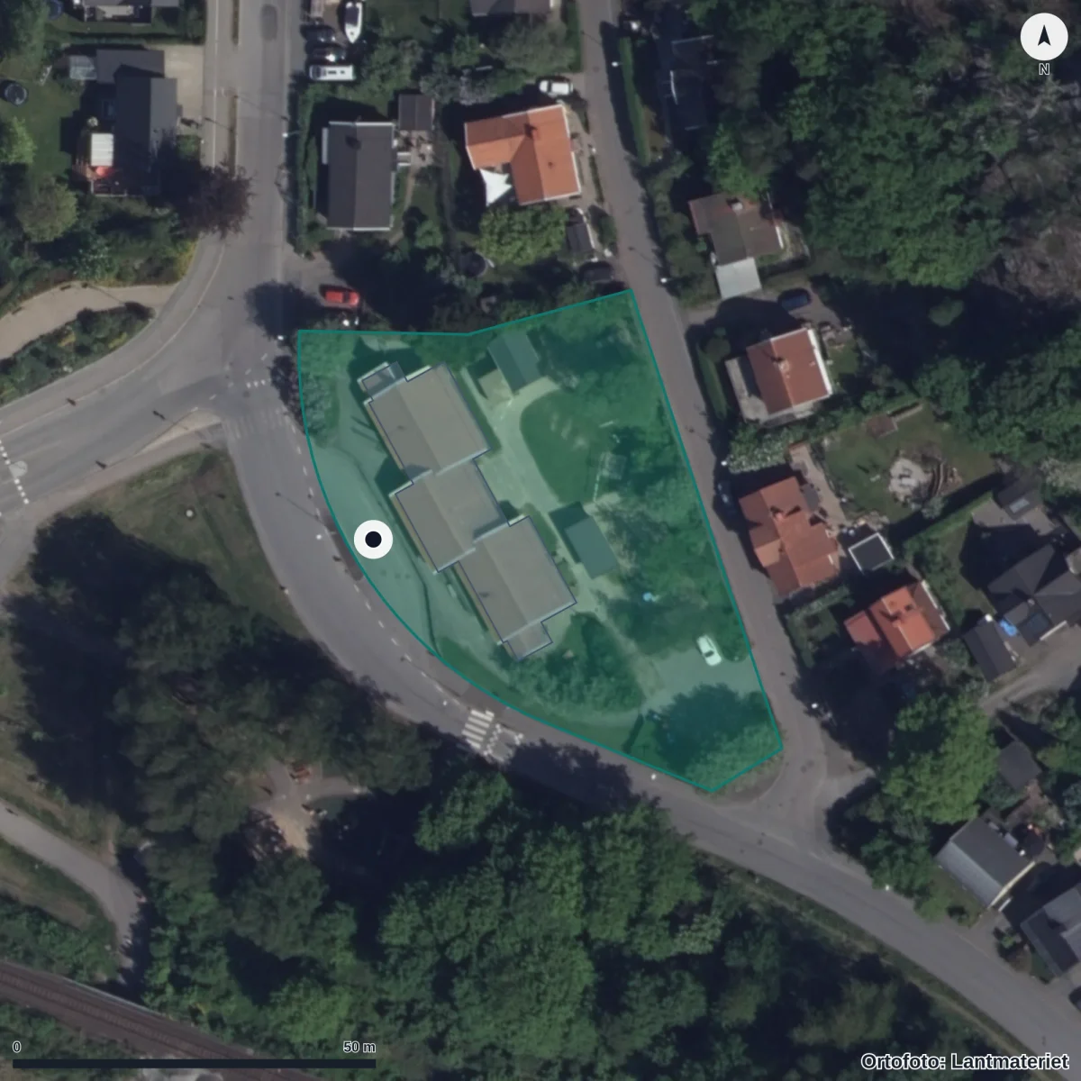 Flygbild över Ormås Förskola, ortofoto från Lantmäteriet