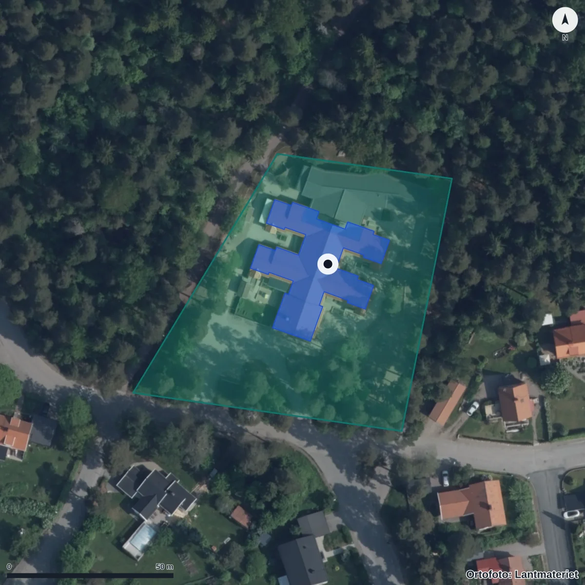 Flygbild över Mårdvägens Förskola, ortofoto från Lantmäteriet
