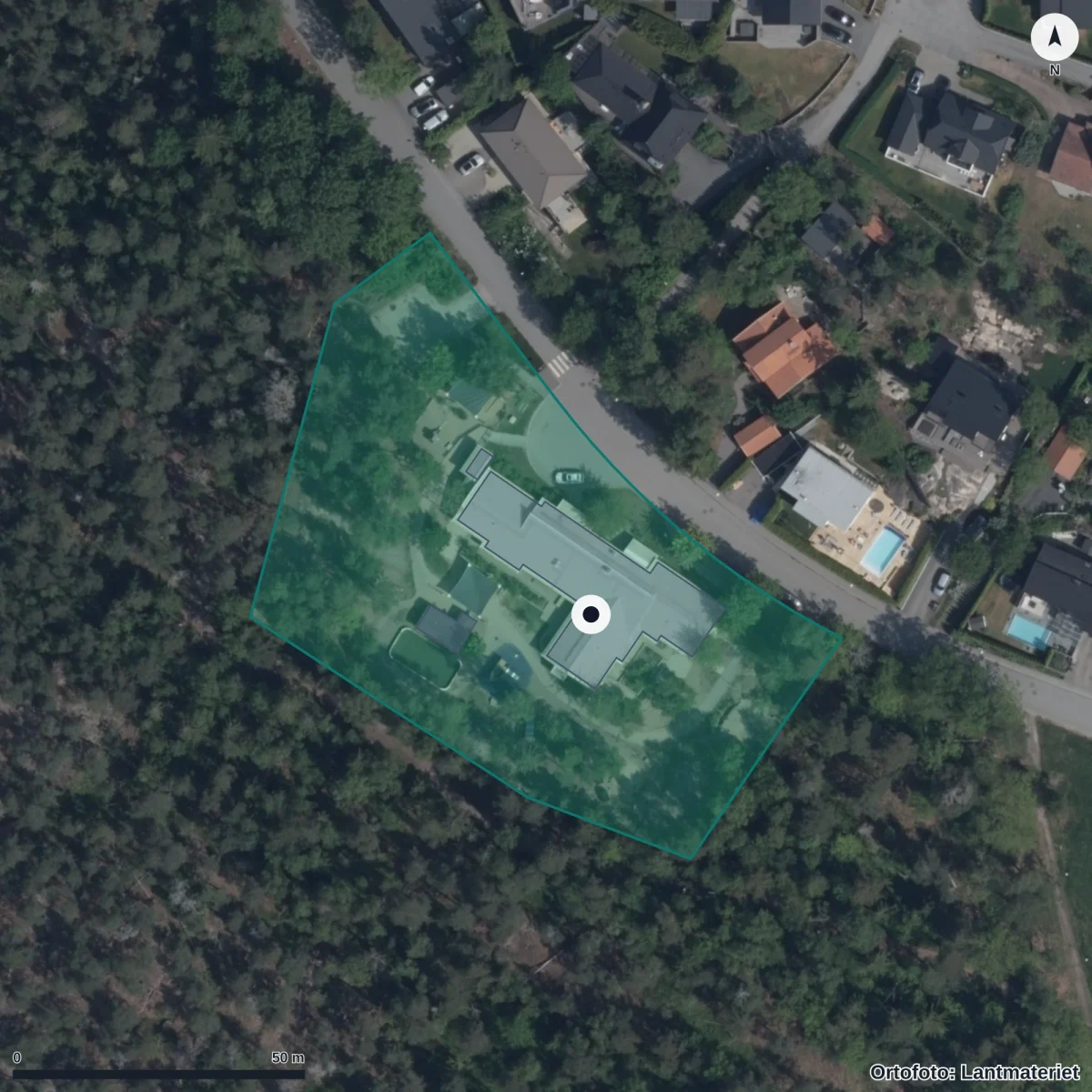 Flygbild över Abborrvägens Förskola, ortofoto från Lantmäteriet