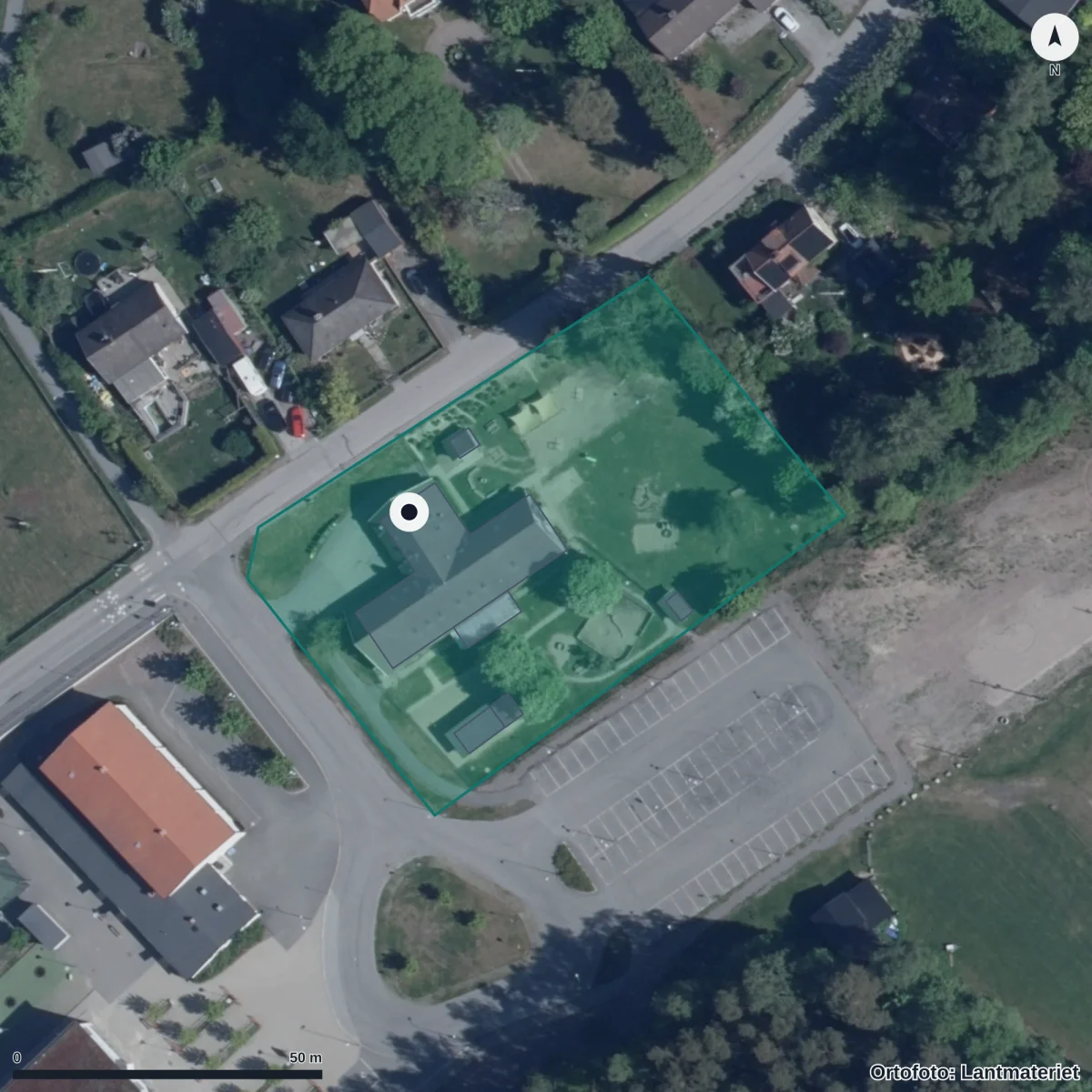 Flygbild över Dibber Knyttebo Förskola, ortofoto från Lantmäteriet