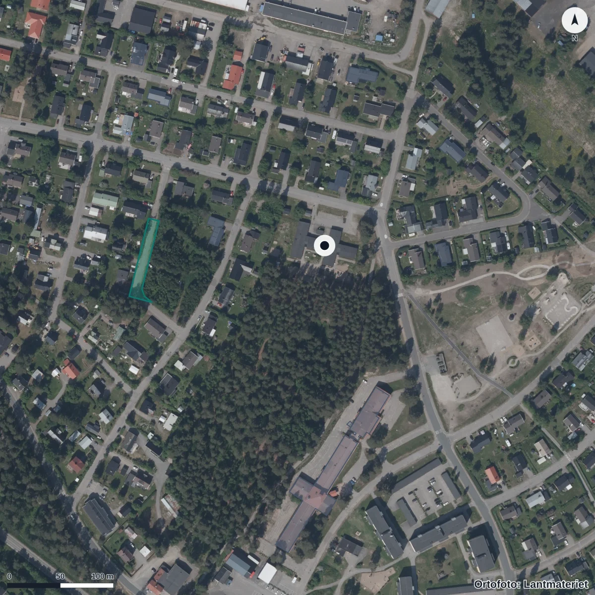 Flygbild över Nystads Förskola, ortofoto från Lantmäteriet