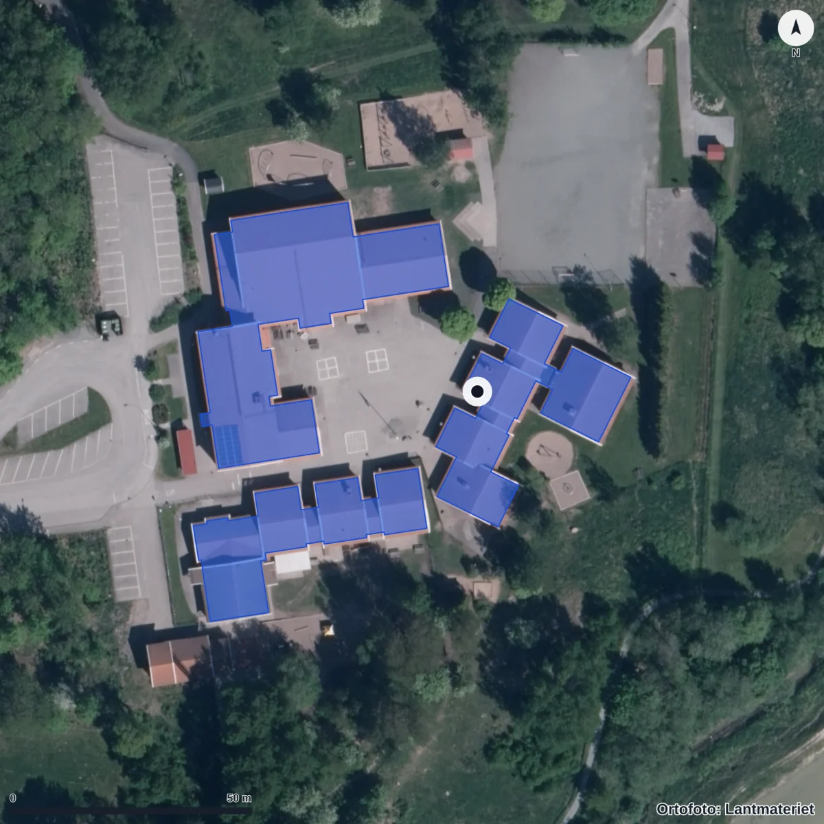 Flygbild över Örslösa Förskola, ortofoto från Lantmäteriet