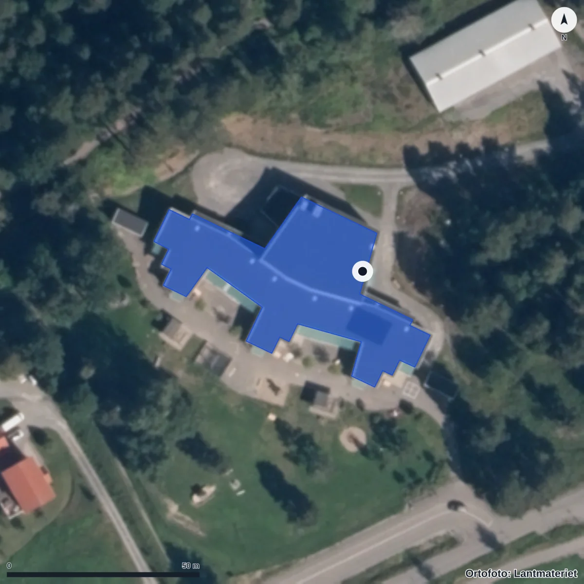 Flygbild över Remonthagens Förskola, ortofoto från Lantmäteriet