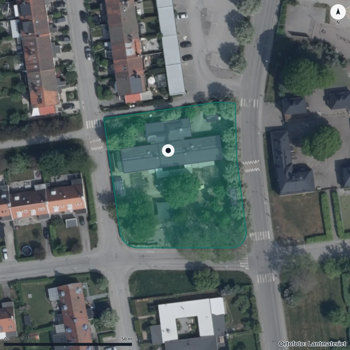 Flygbild över Bo Förskola, ortofoto från Lantmäteriet