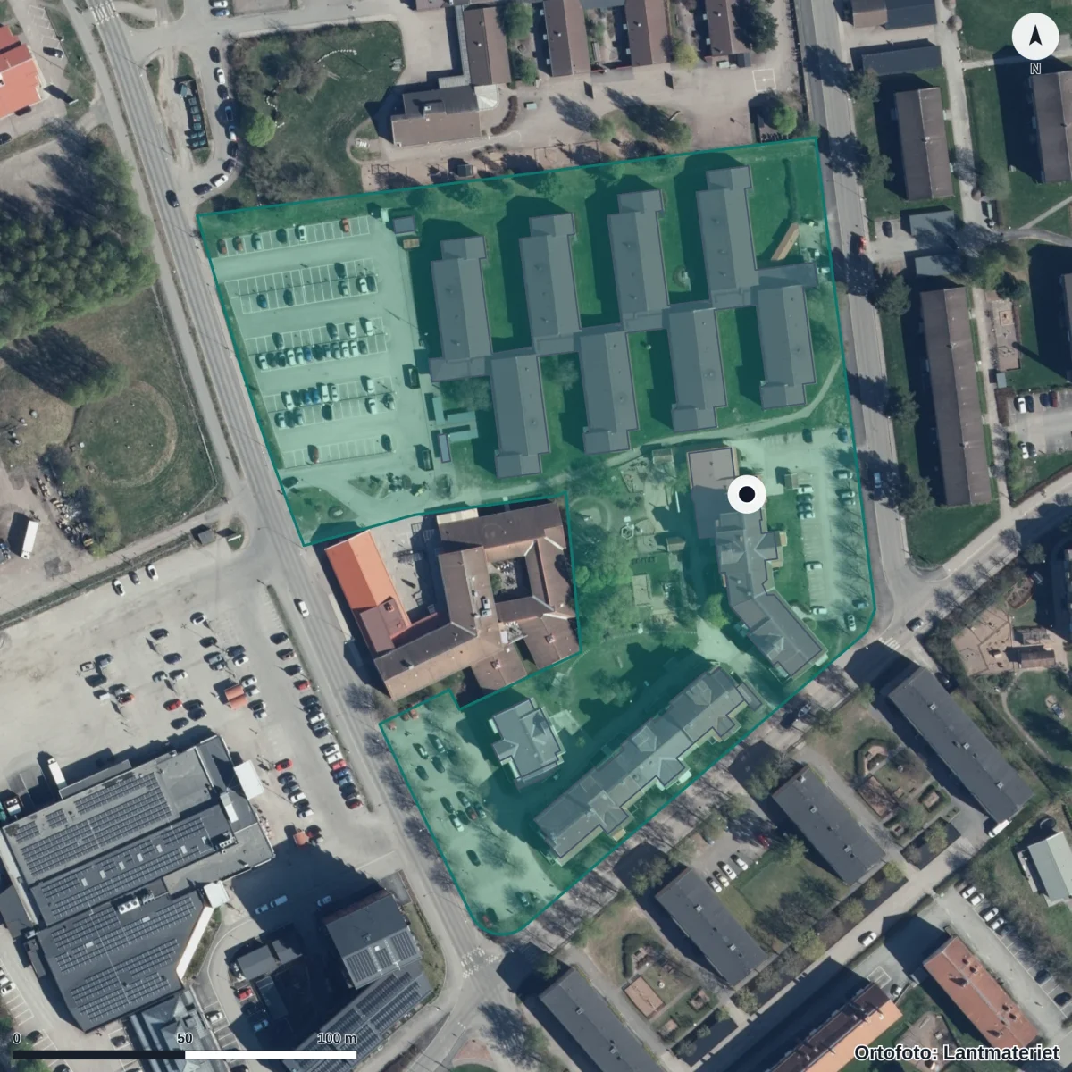 Flygbild över Förskolan Callisto, ortofoto från Lantmäteriet