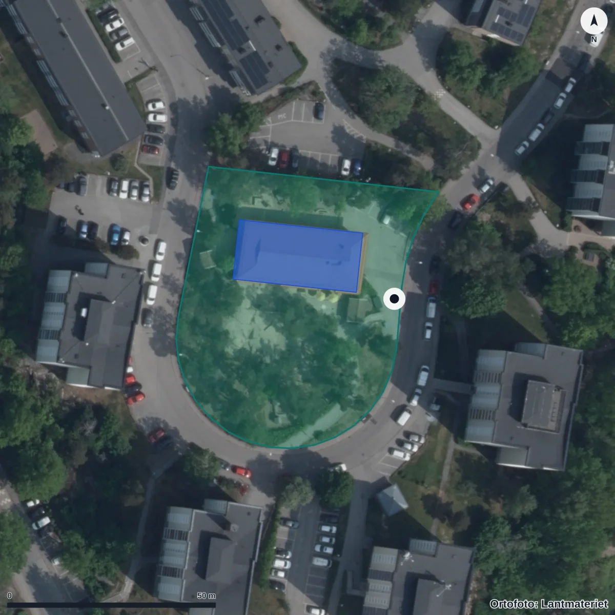 Flygbild över Tornets Förskola, ortofoto från Lantmäteriet