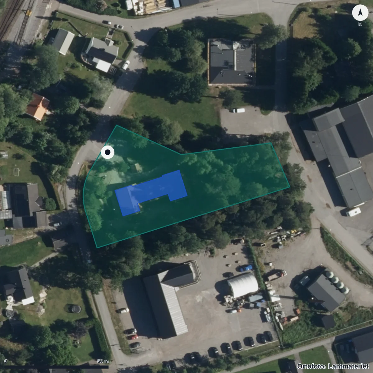 Flygbild över Hultstugans Förskola, ortofoto från Lantmäteriet