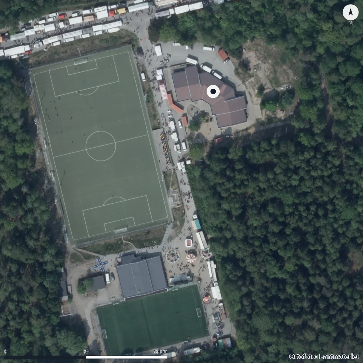 Flygbild över Skogsnibble Förskola, ortofoto från Lantmäteriet