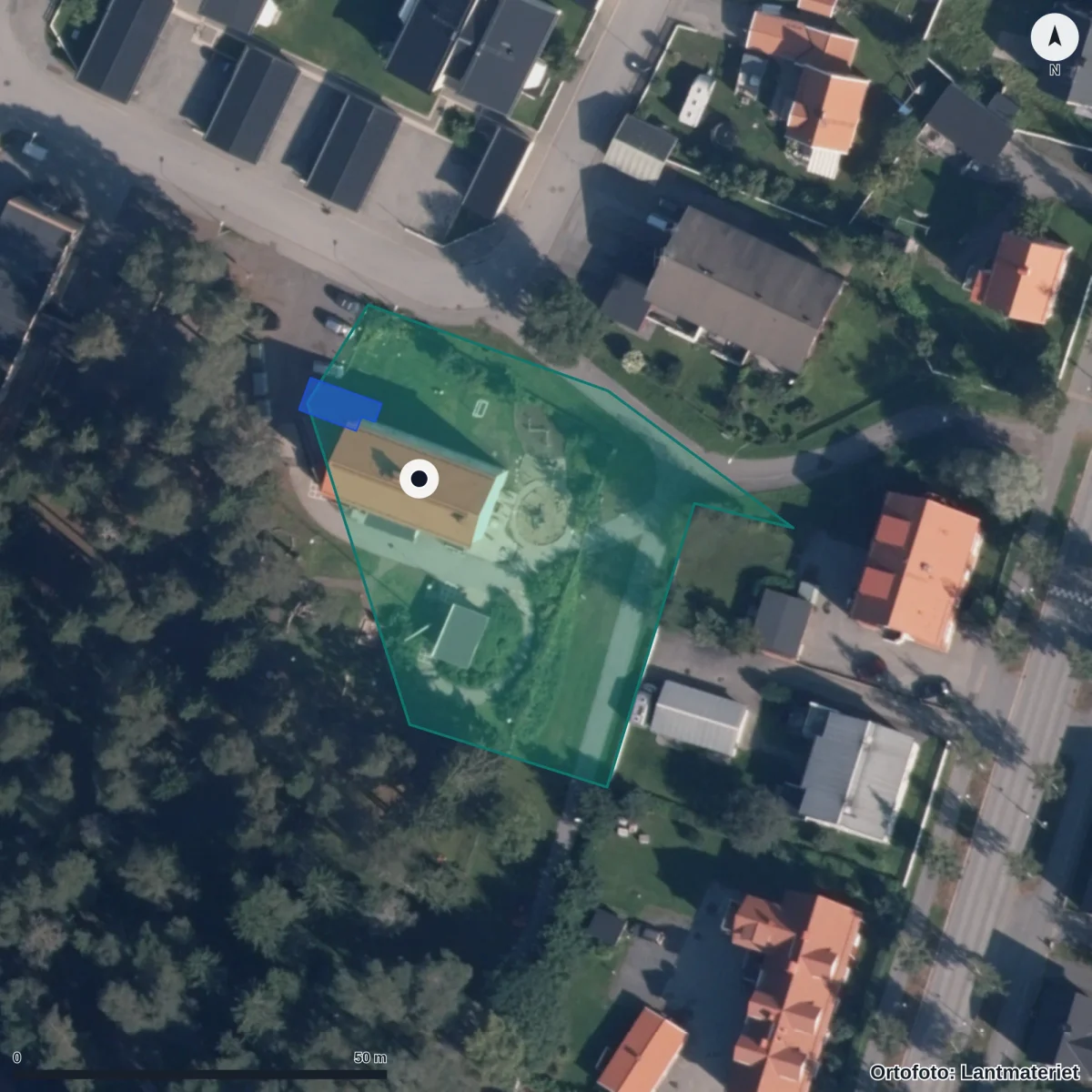 Flygbild över Förskolan Tallkotten, ortofoto från Lantmäteriet