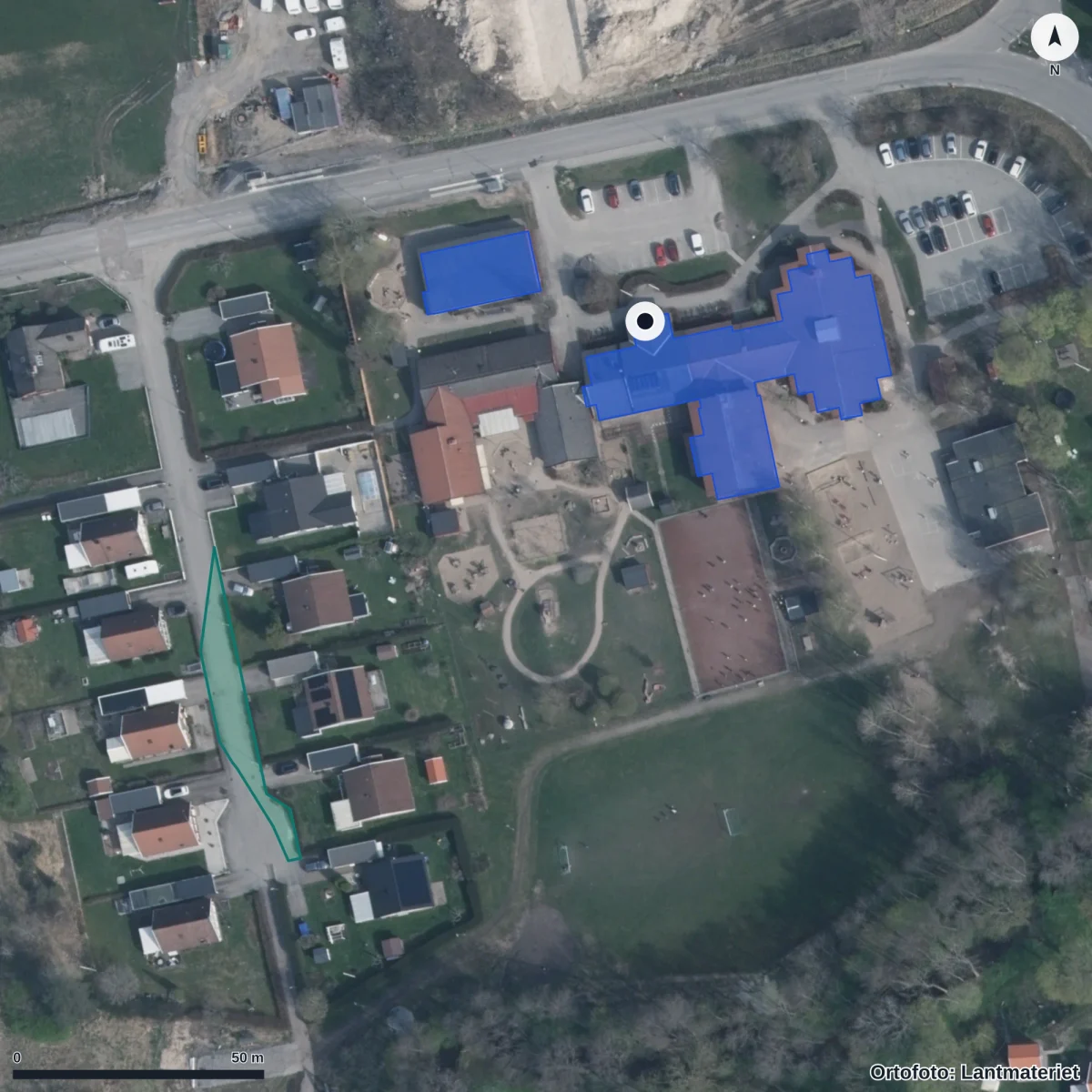 Flygbild över Ekeby Förskola, ortofoto från Lantmäteriet