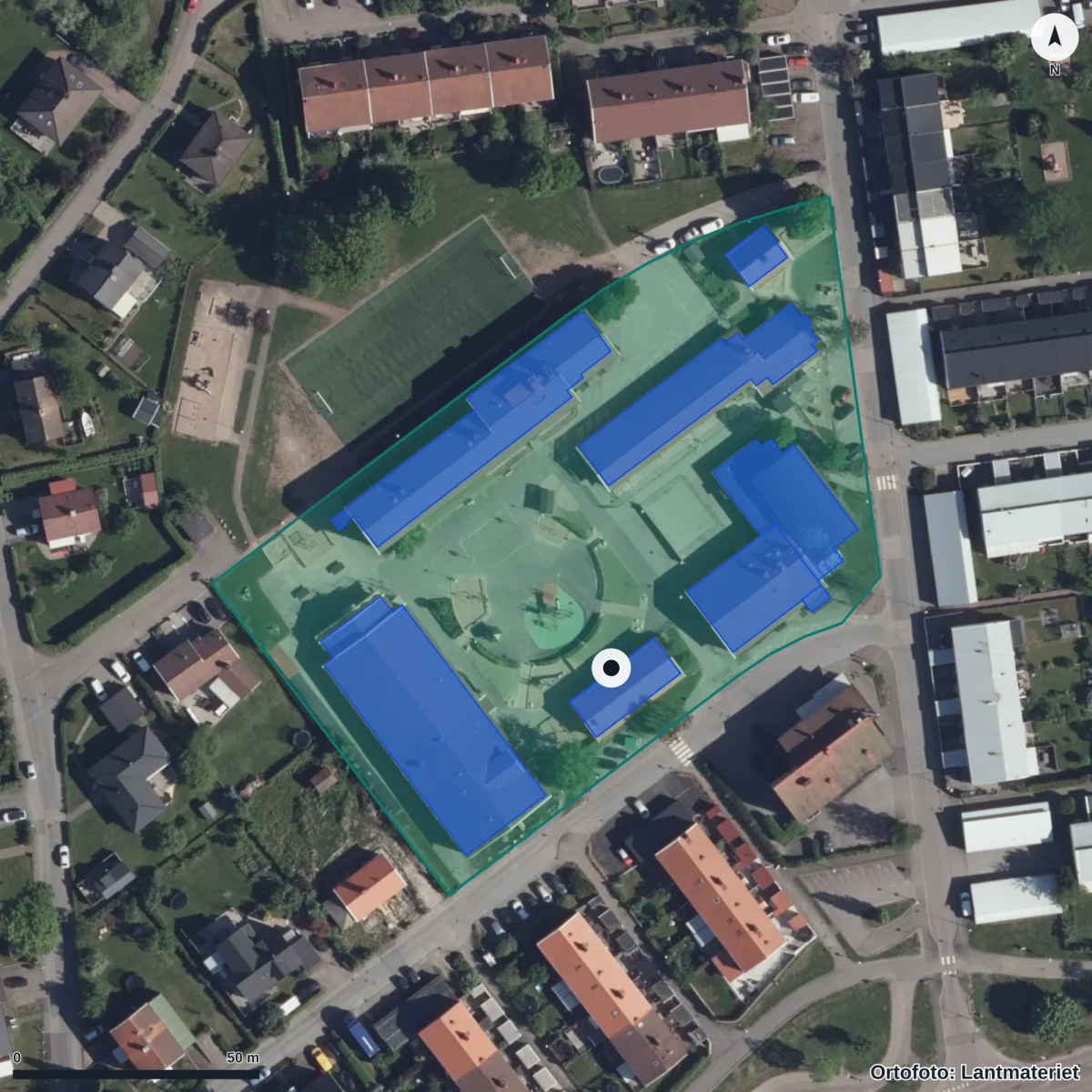 Flygbild över Lillegårds Förskola, ortofoto från Lantmäteriet
