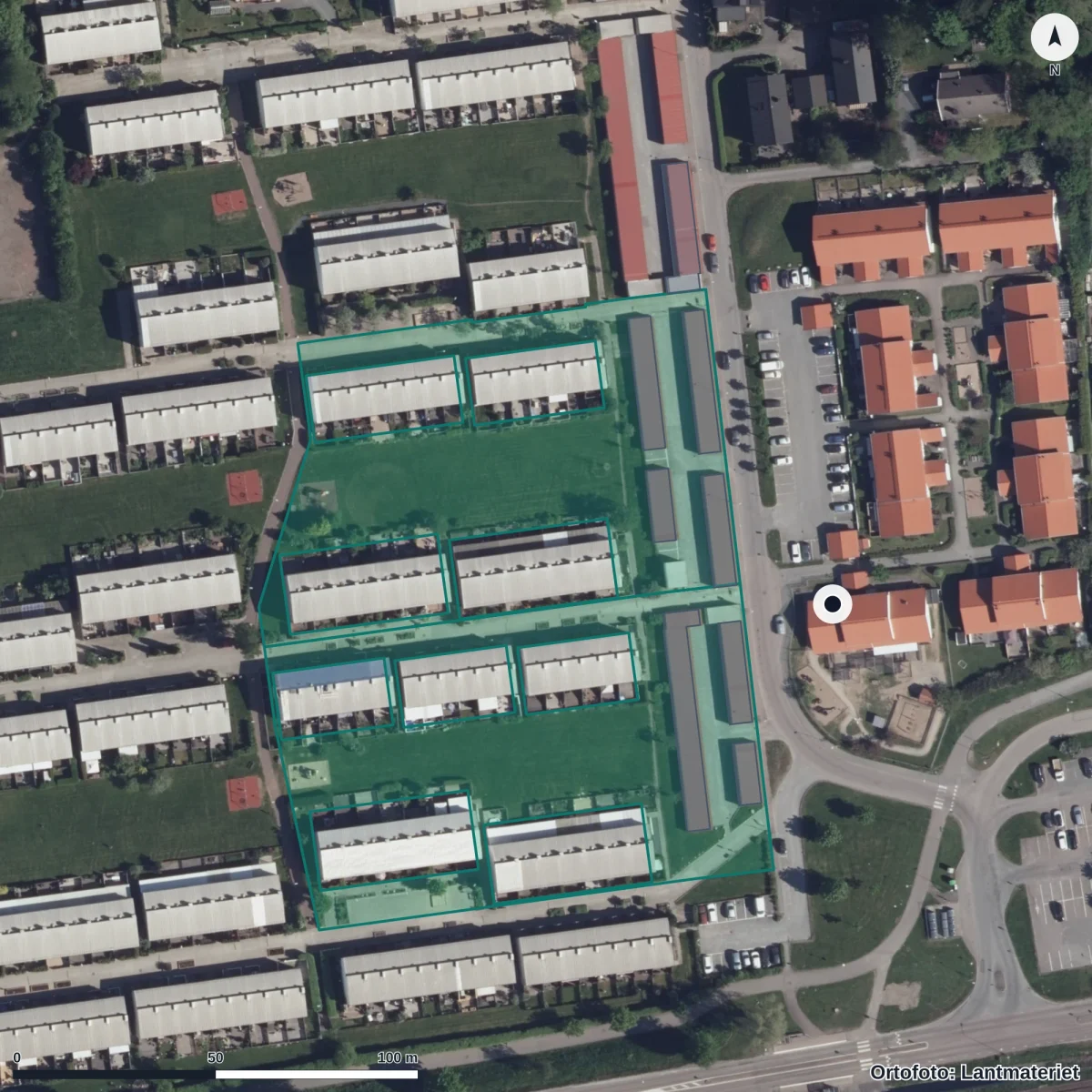 Flygbild över Lexby Förskola, ortofoto från Lantmäteriet
