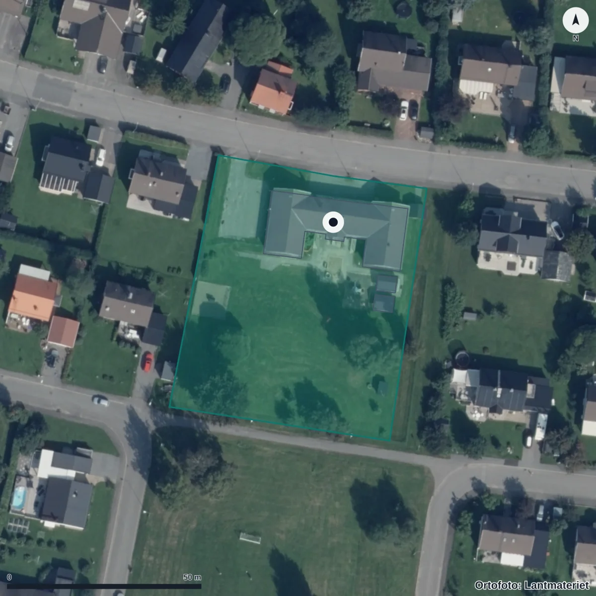Flygbild över Orrens Förskola, ortofoto från Lantmäteriet