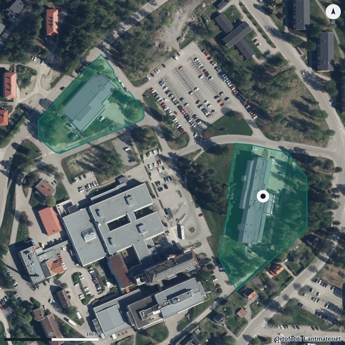 Flygbild över Skogsgläntans Förskola, ortofoto från Lantmäteriet