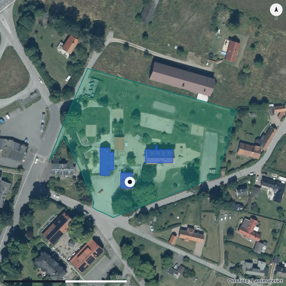 Flygbild över Yngsjö Förskola, ortofoto från Lantmäteriet