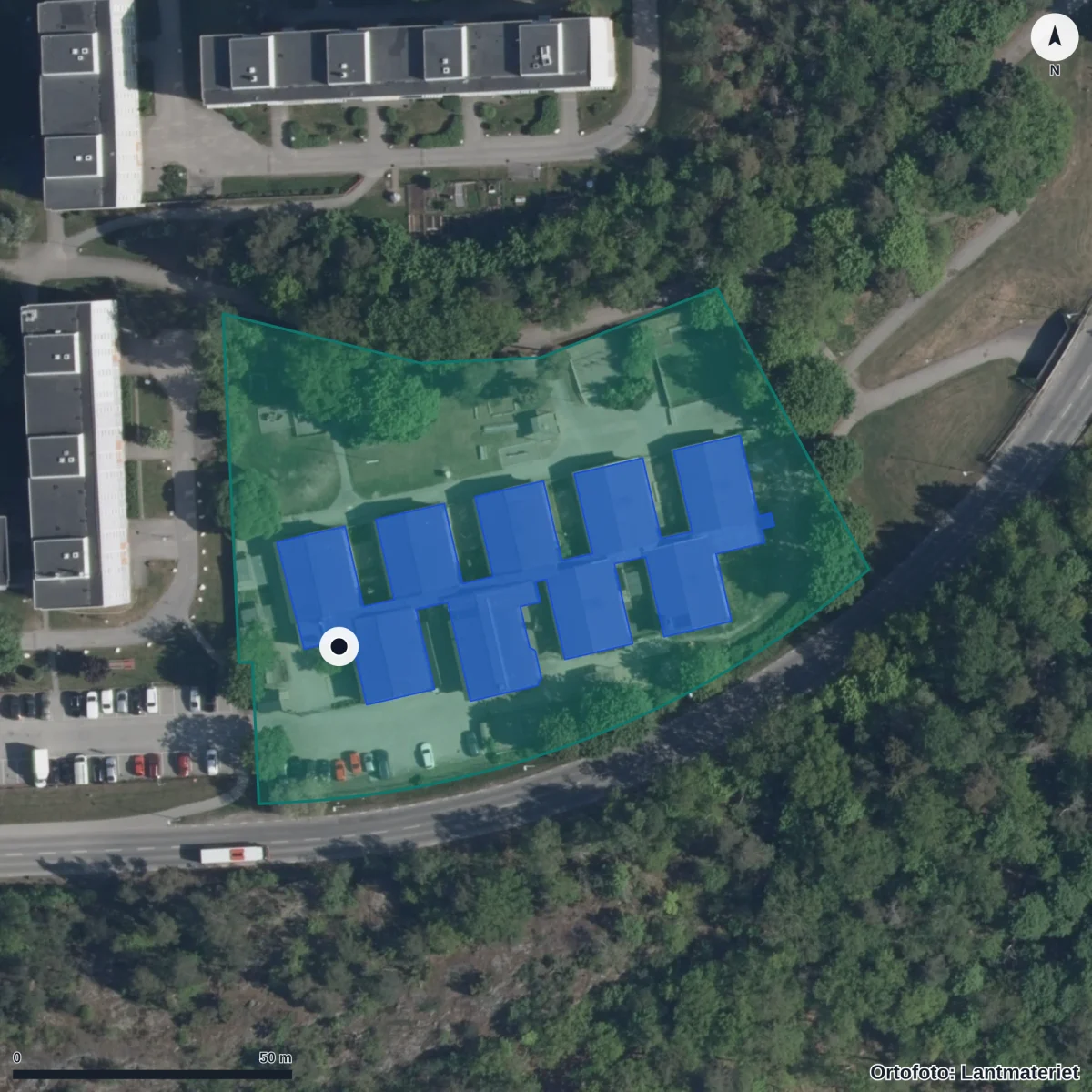 Flygbild över Förskolan Svalan, ortofoto från Lantmäteriet
