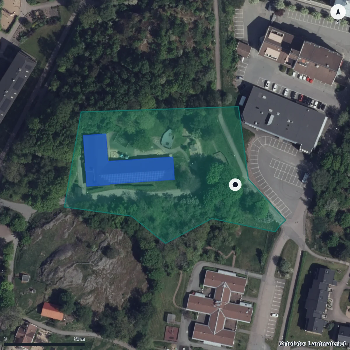 Flygbild över Rimmaregatan 5 Förskola, ortofoto från Lantmäteriet