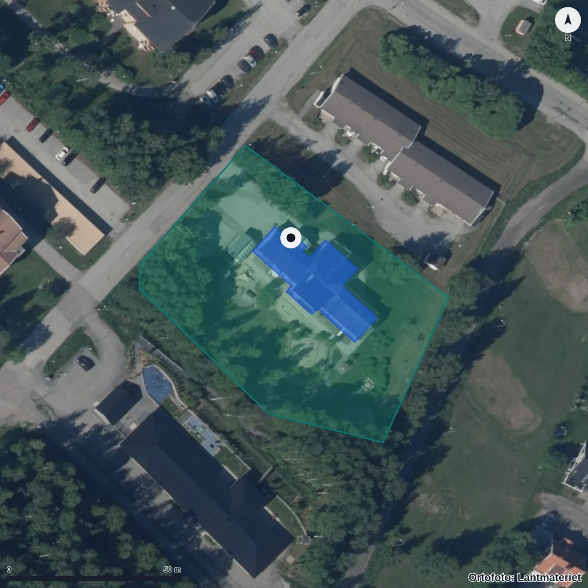 Flygbild över Kojans Förskola, ortofoto från Lantmäteriet