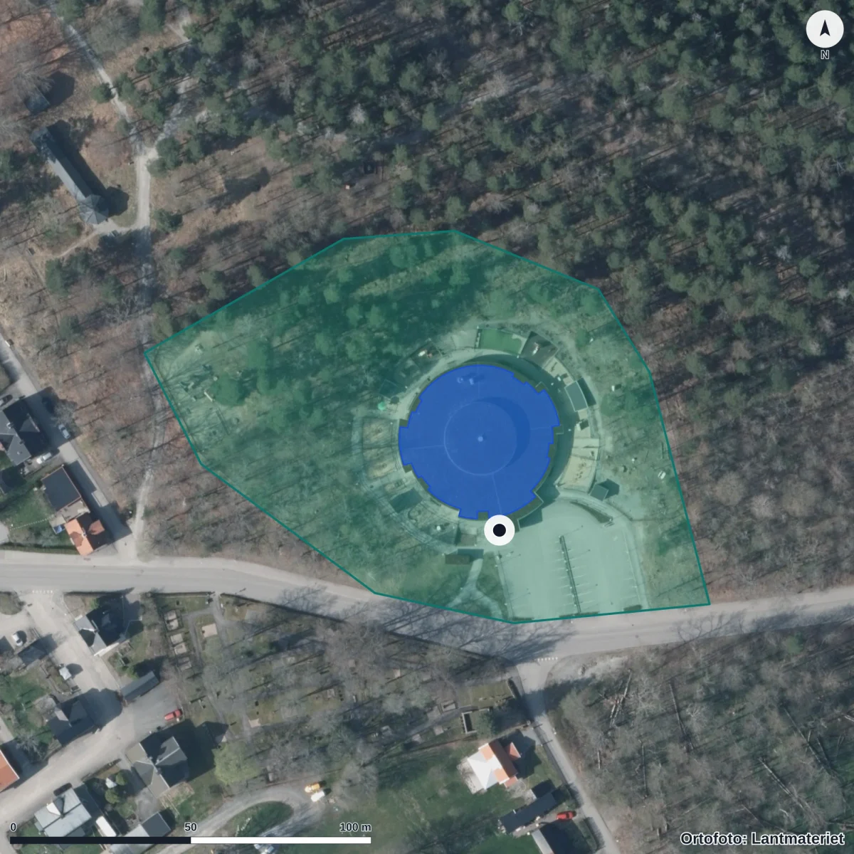 Flygbild över Kyrkberget, ortofoto från Lantmäteriet