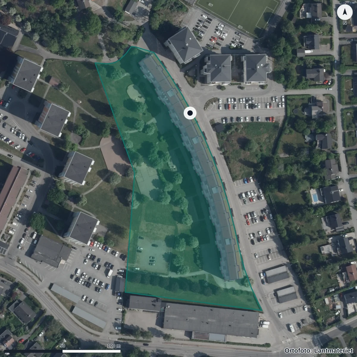 Flygbild över Dibber Bamsebo Förskola, ortofoto från Lantmäteriet