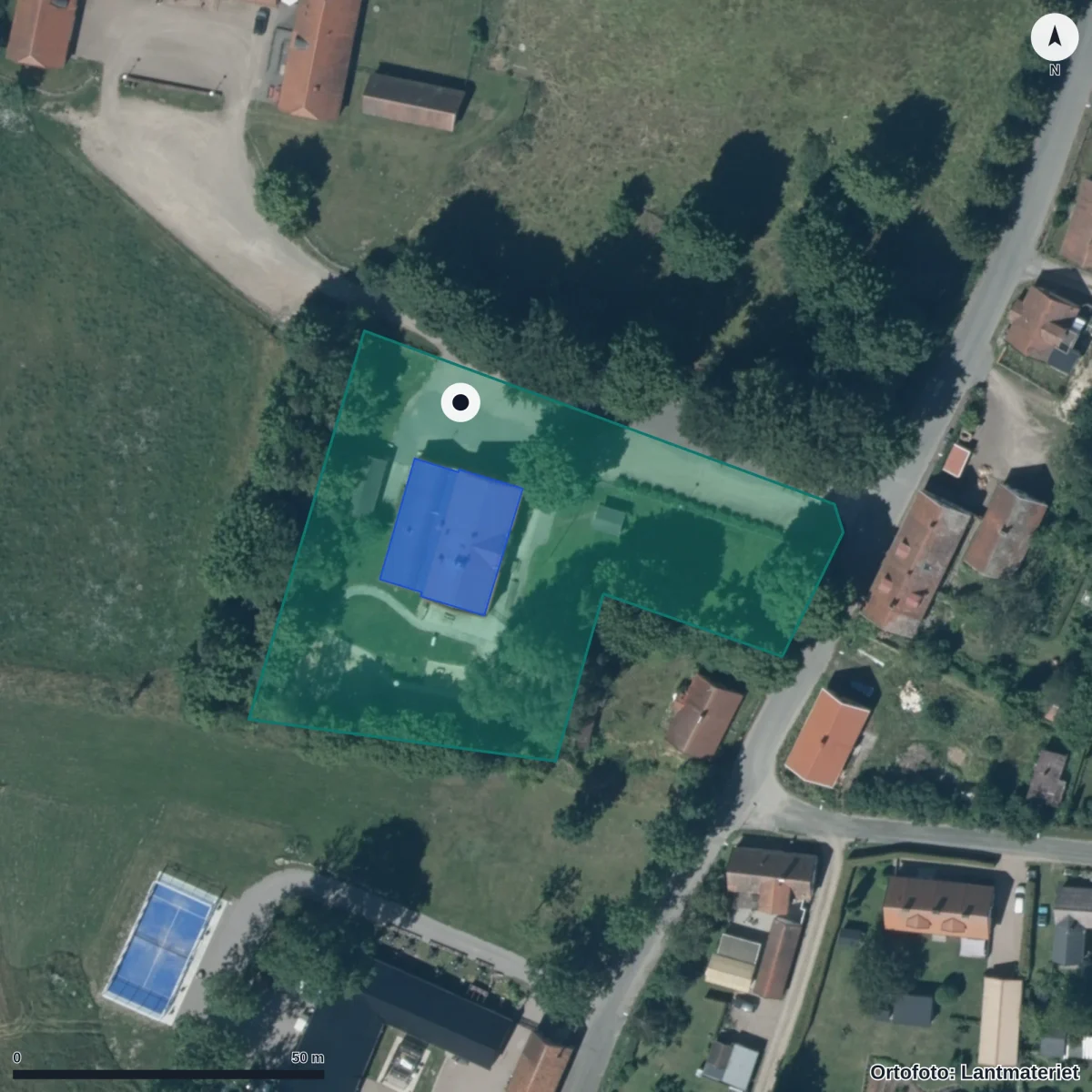 Flygbild över Bjerevångens Förskola, ortofoto från Lantmäteriet