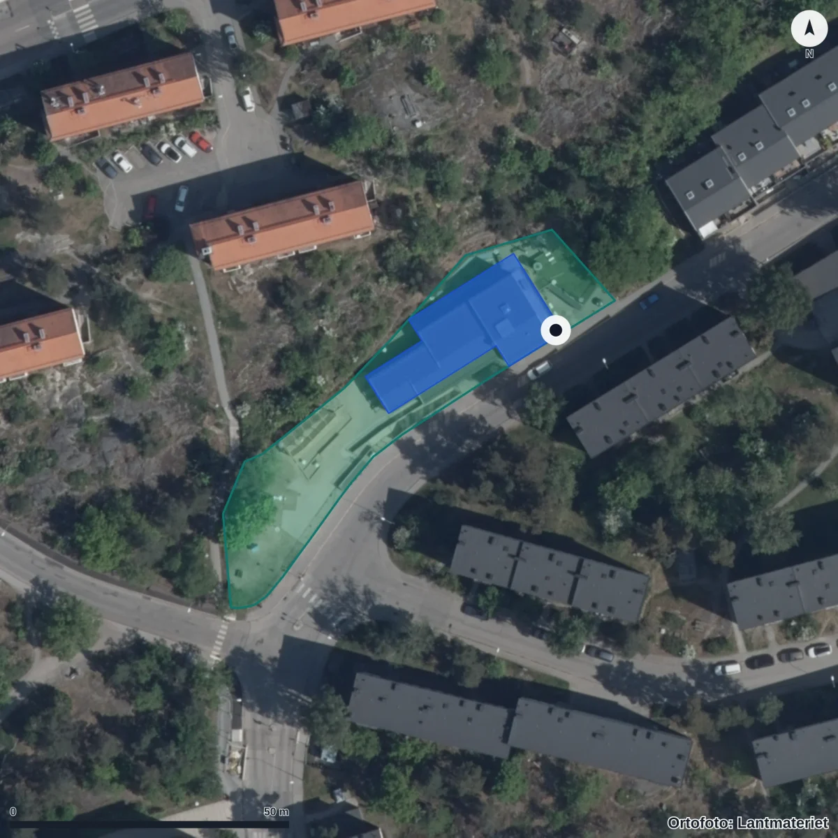 Flygbild över Förskolan Luren, ortofoto från Lantmäteriet