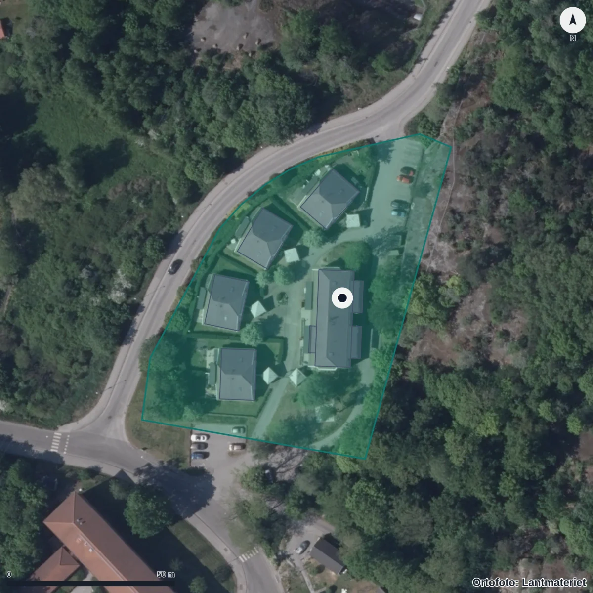 Flygbild över Tornets Förskola, ortofoto från Lantmäteriet