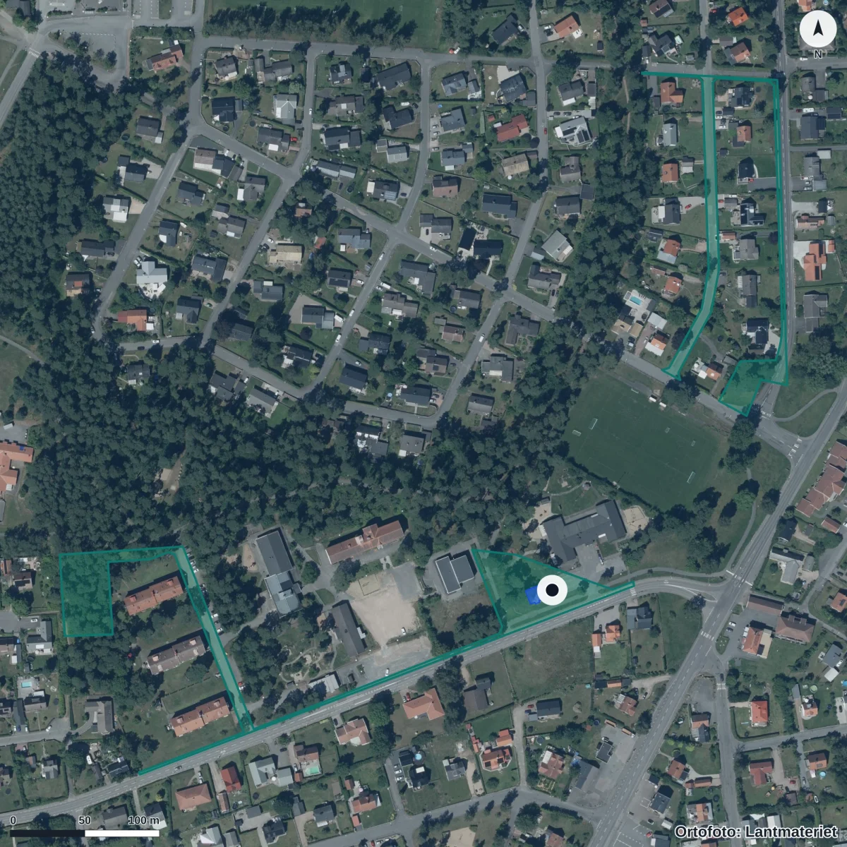 Flygbild över Vä Förskola, ortofoto från Lantmäteriet
