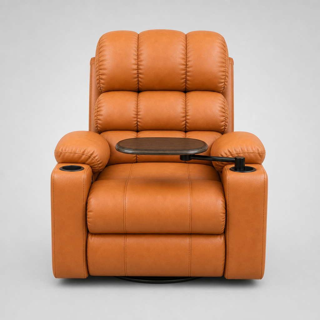 Luxuria Single Seat Motorized Recliner Chair in Rocking & Revolving with glass holder and table trey | Sky Recliners