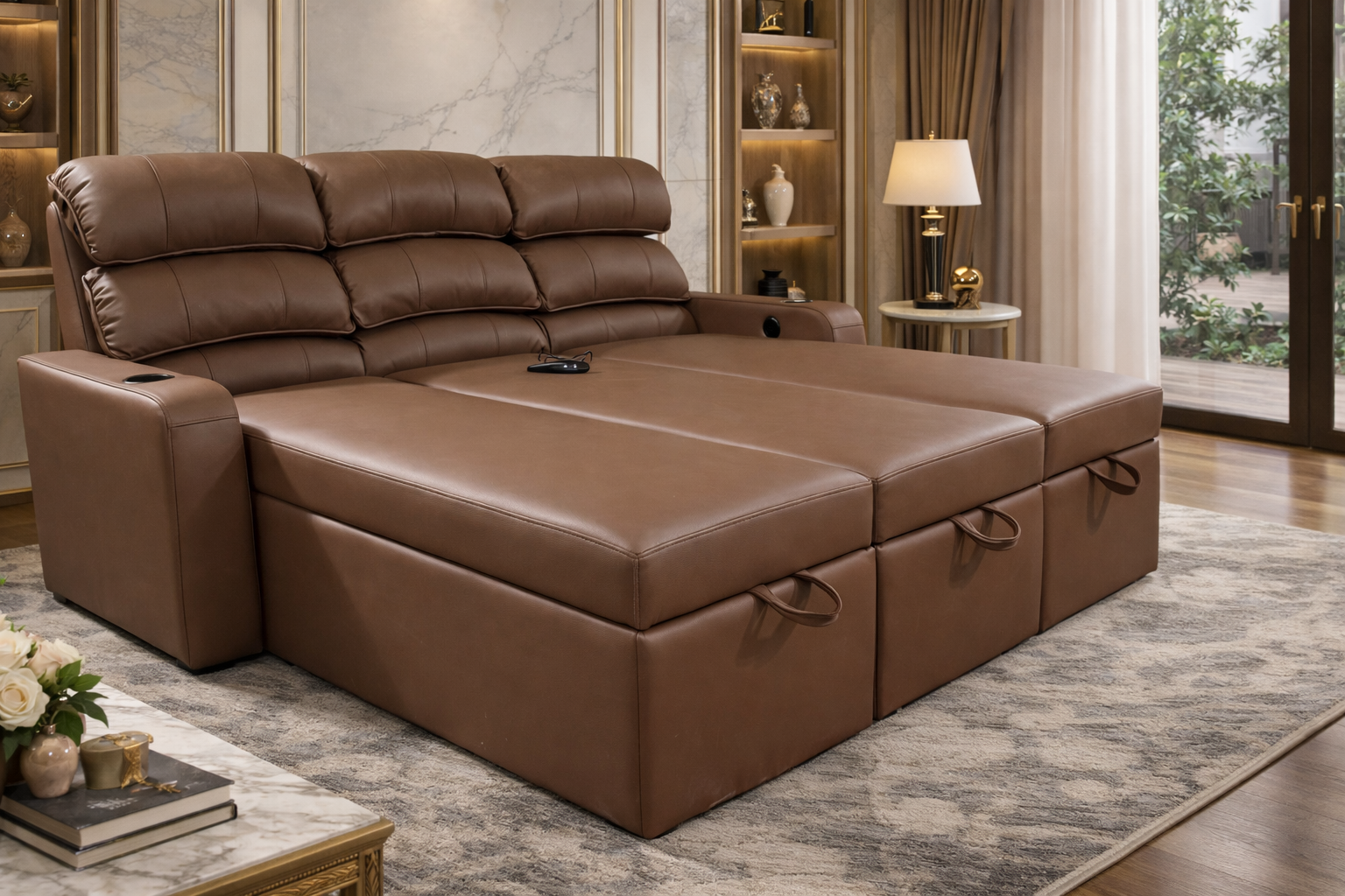 Theater bed in dark tan — Sky Recliners