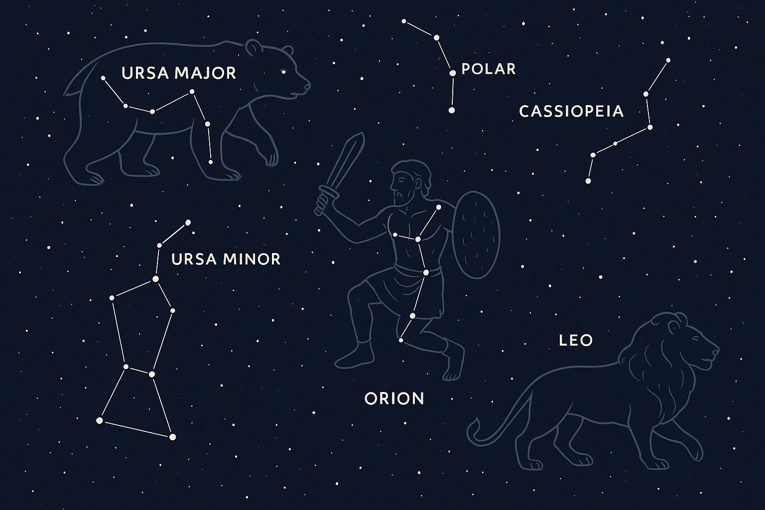 Beautiful constellation patterns connecting stars