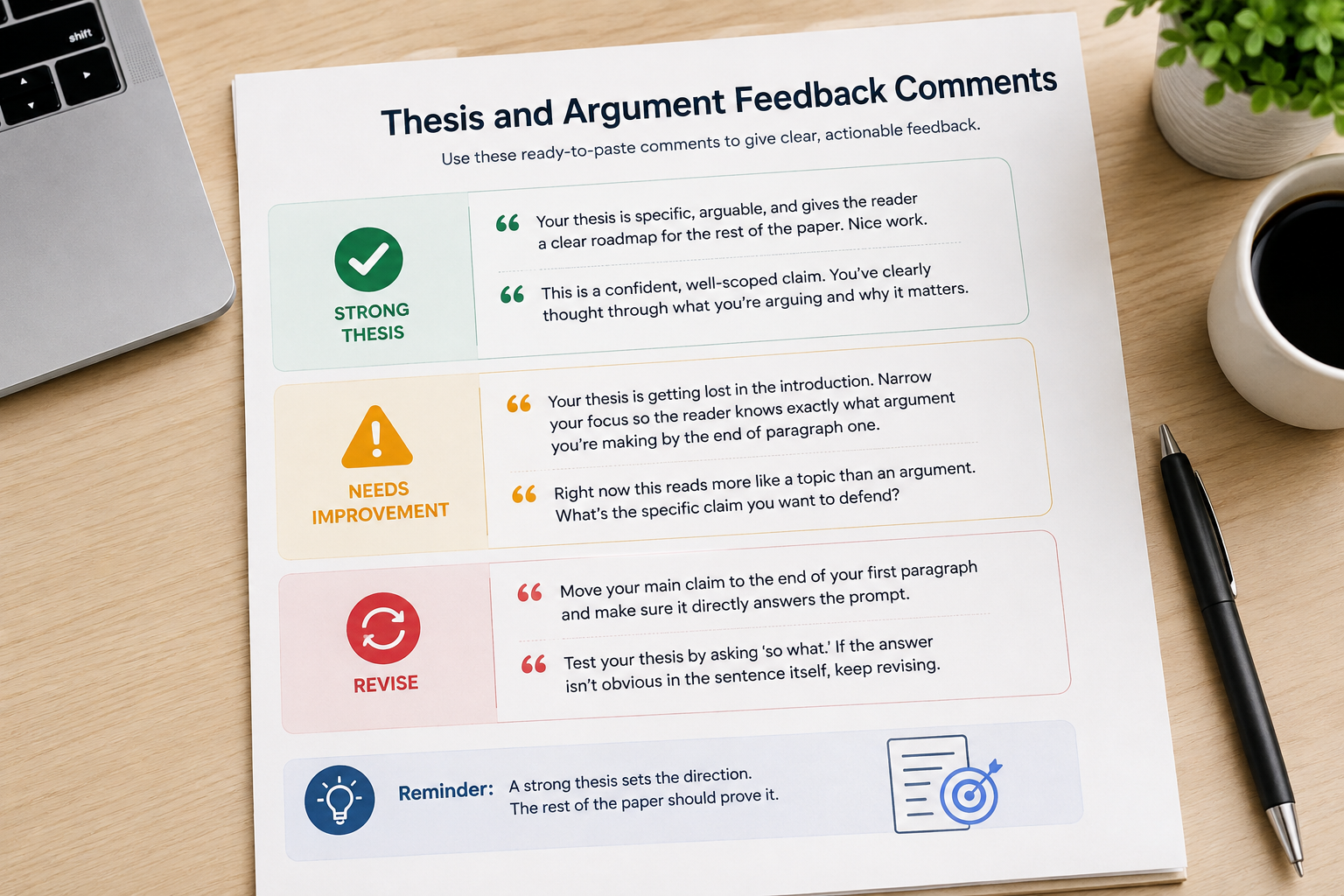Thesis and Argument Feedback Comments