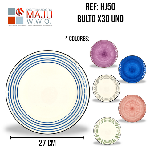 Plato Ceramico Pando Redondo Grande Multicolo