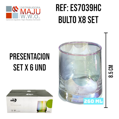 Vaso Wiskero Liso Caja X6 260Ml Tornasol