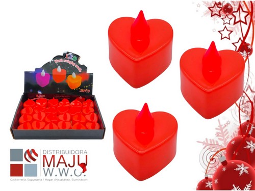 Vela De Led Corazon Rojo Caja X 24 Und