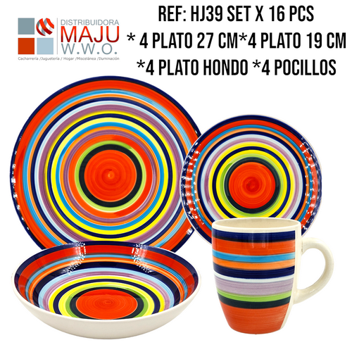 Vajilla Ceramica De 4 Puestos 16 Pcs En Caja