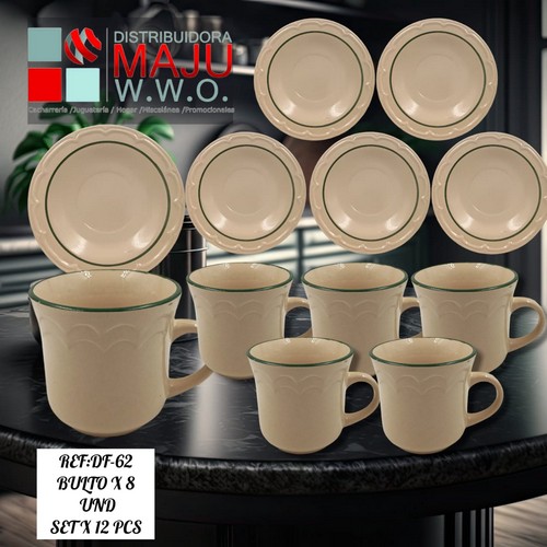 Juego De Platos Con Pocillo Vintage 12Pcs 6