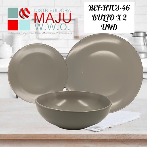 Htc3-46 Vajilla De 18 Pcs Gris Claro (Sopero, Seco