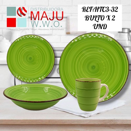 Vajilla De 16Pcs Verde Limon (Pocillo, Sop
