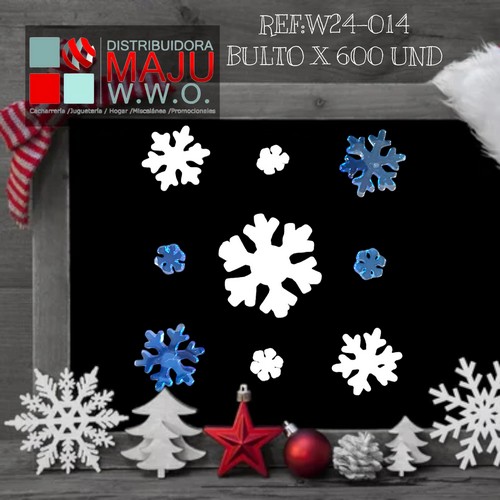 Sticker Navidad Copos Azul Blanco 25Cm